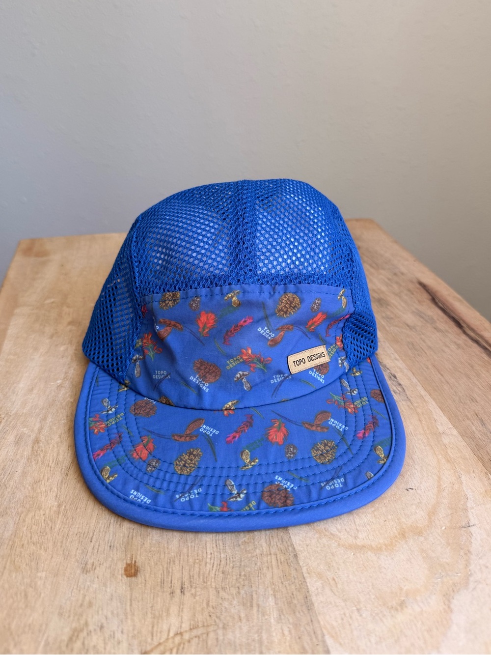 Topo designs forest print cobalt blue mesh 5 panel hat cap